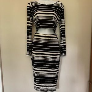 Black and White striped matching top + skirt
